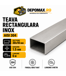 Teava rectangulara inox AISI 304, 30 x 10 x 1.5 mm, 6 metri